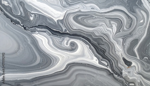 Abstract Swirling Pattern of Gray and White Fluid Art Background with Flowing Lines and Marbled Texture for Modern Design Aesthetic