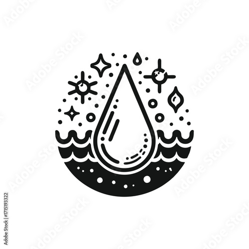 Abstract water droplet with stars and waves design