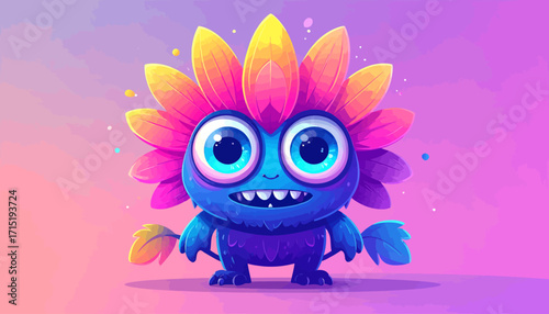 Cute Cartoon Monster with Flower Petals - Colorful Creature Illustration