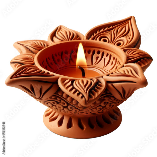 3D Clay diya lamp isolate on white background