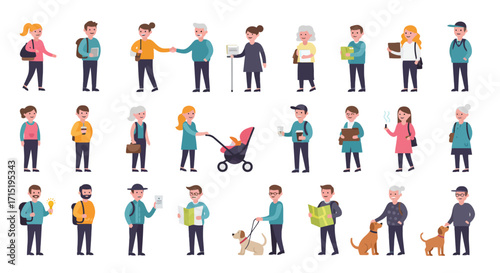 Illustration of diverse people in various poses, representing different age groups and activities.