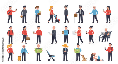 Collection of diverse cartoon people in various activities and poses.