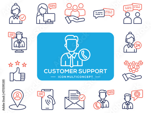 Multi Concept Customer Support Line Color Icon Collection