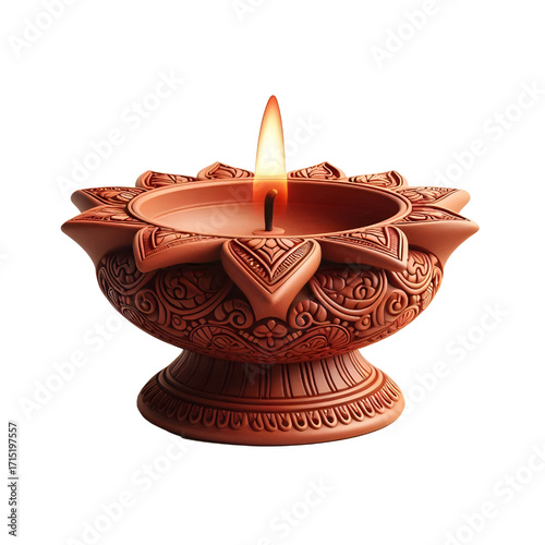 3D Clay diya lamp isolate on white background