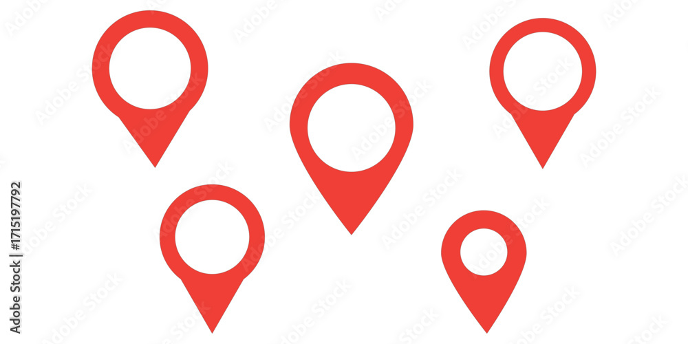 Fototapeta premium location map pointer icon, place pin marker sign - red gps map pointers in flat style, destination symbols. location pin line icon, Navigation sign