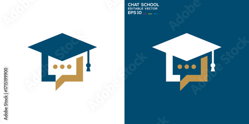 Graduation cap and chat logo. Education, online, graduate, communication. Vector icon symbol template EPS 10.