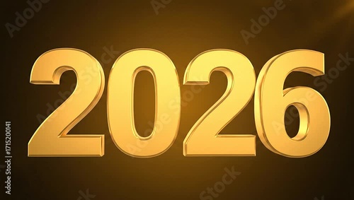 Wallpaper Mural Golden Year 2026: A shimmering, three-dimensional rendering of the year 2026 emerges against a dark backdrop, exuding opulence and promise.  Torontodigital.ca