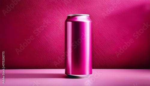 Vibrant Fuchsia Metallic Beverage Can Centered On Bold Textured Pink Background N Modern Minimalist Mockup Blank Energy Drink Soda Can Product Display Colorful Contemporary Art