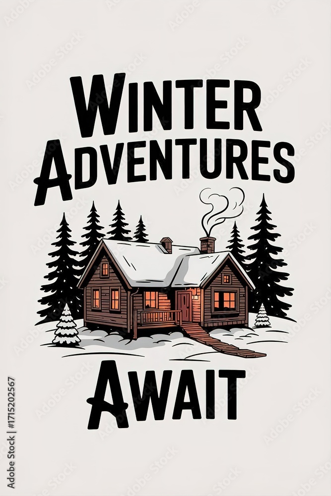 Obraz premium Cozy Cabin in Winter Wonderland: Adventures Await with Snow-Cove