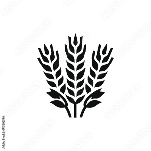 Black silhouette of wheat stalks with leaves