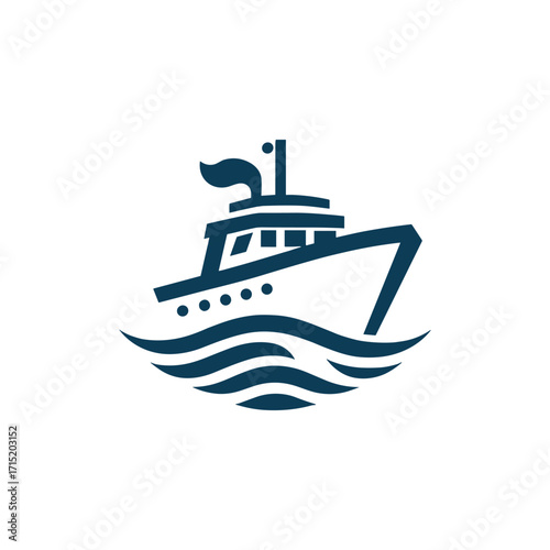 Blue boat sailing on waves with clear background