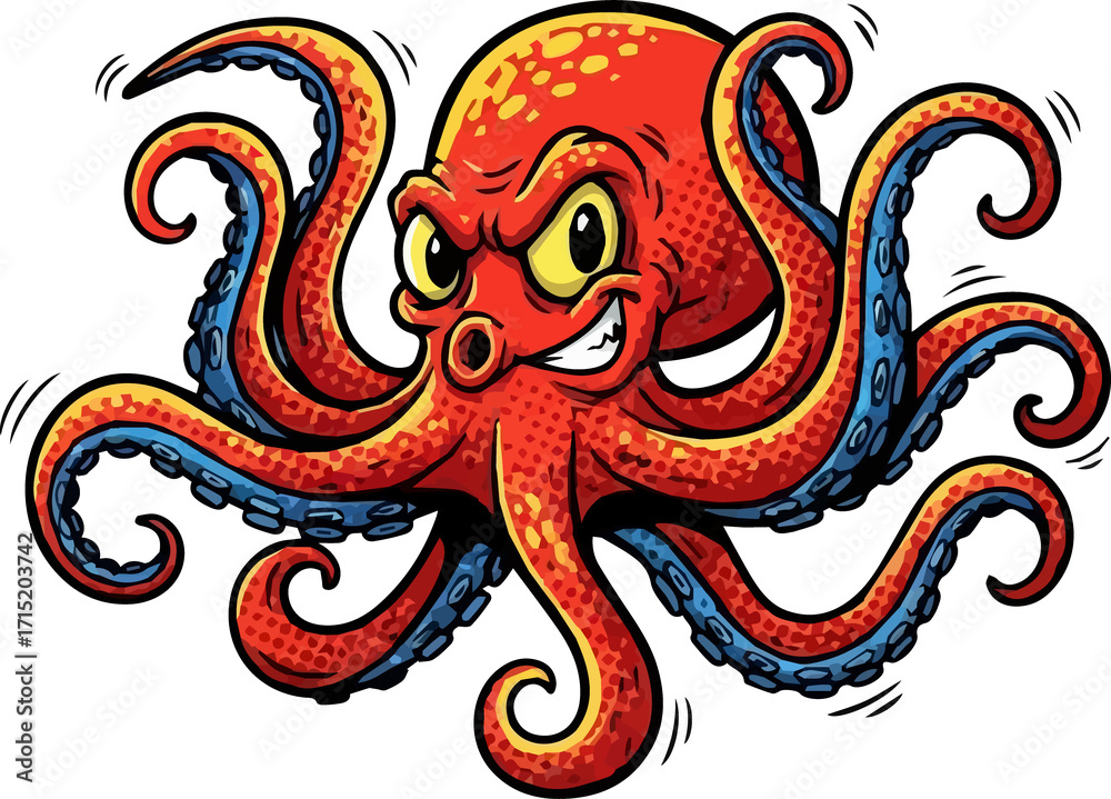 Fototapeta premium Cartoon Illustration of an Evil Octopus