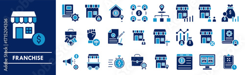 Franchise icon collection set. Containing design business, marketing, franchise, retail, commerce, store