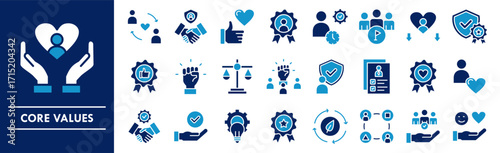 Core Values icon collection set. Containing design business, teamwork, core, company, mission, innovation