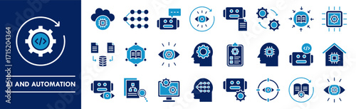 AI and Automation icon collection set. Containing design technology, automation, digital, ai, business, data