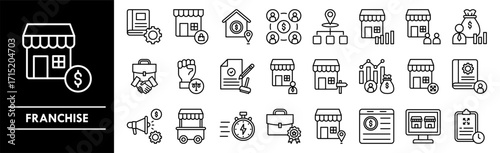 Franchise icon collection set. Containing design business, marketing, franchise, retail, commerce, store