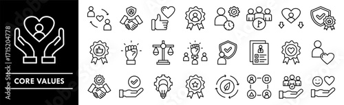Core Values icon collection set. Containing design business, teamwork, core, company, mission, innovation
