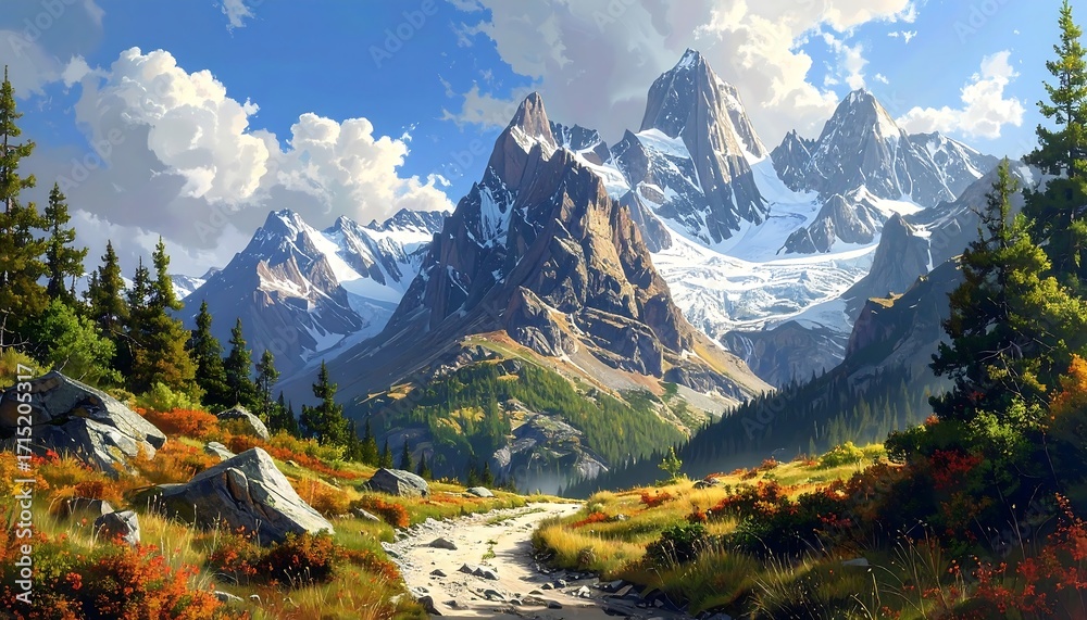 Fototapeta premium Majestic Mountain Peaks and Glaciers in Autumn
