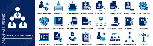 Corporate Governance icon collection set. Containing design corporate, business, governance, environment, sustainability