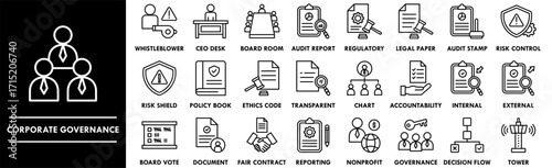 Corporate Governance icon collection set. Containing design corporate, business, governance, environment, sustainability