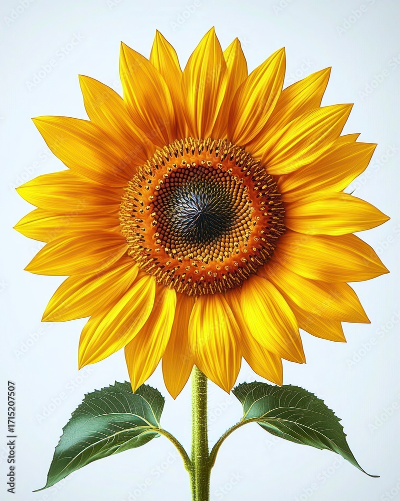 Obraz premium Bright yellow sunflower with detailed petals and seeds against a plain white background evoking warmth and natural beauty