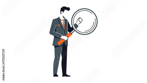 Businessman in Suit Holding Large Magnifying Glass Searching