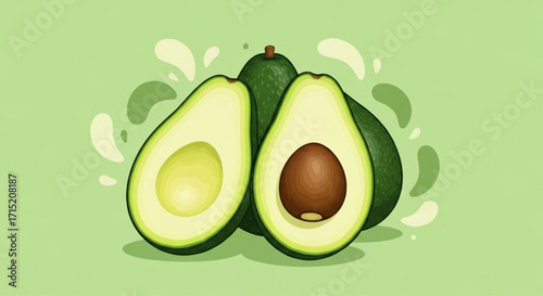 Green Goodness Sliced Avocados with Splash on Lime Green Background