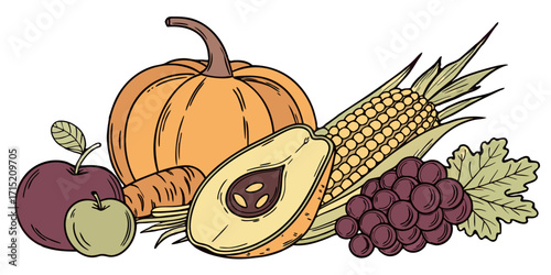 Autumn Fruits and Vegetables – Detailed Isolated Vector PNGs, Transparent Background