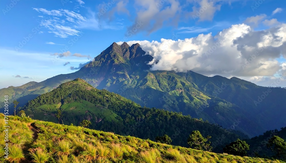 Fototapeta premium Majestic Mountain Range Under a Cloud-Kissed Sky