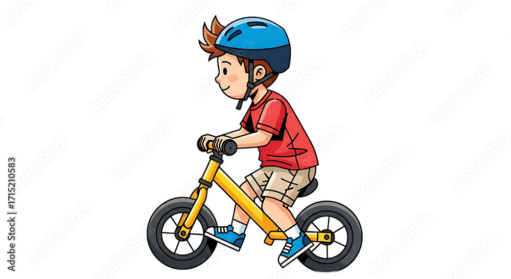 Fototapeta premium Boy on Balance Bike Fun Outdoor Activity Cartoon Illustration