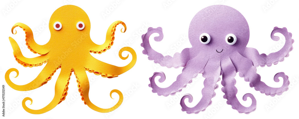 Fototapeta premium PNG Colorful playful paper octopuses, element set on transparent background
