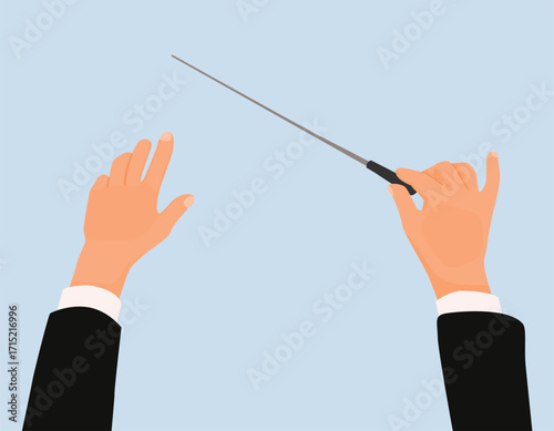 Conductor orchestra hands with baton stick directing opera concert