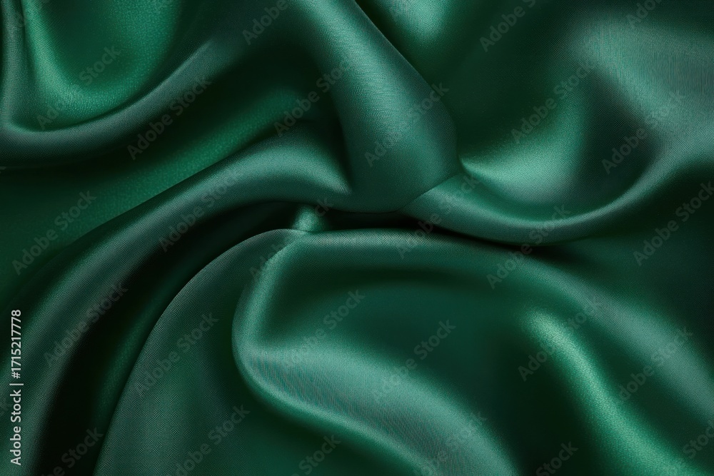 Obraz premium Smooth dark green silky fabric with gentle folds and soft glossy texture creating elegant flowing shapes