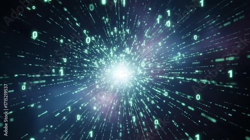 Wallpaper Mural Futuristic digital data stream tunnel with glowing binary code and light burst, representing modern technology and global connectivity Torontodigital.ca