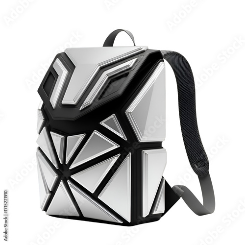 Wallpaper Mural Futuristic Backpack Renders in 3D with Geometric Design, Silver Accents, and Transparent Background Torontodigital.ca