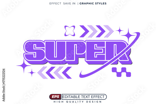 Editable 3d y2k text effect super with decorative background for design template