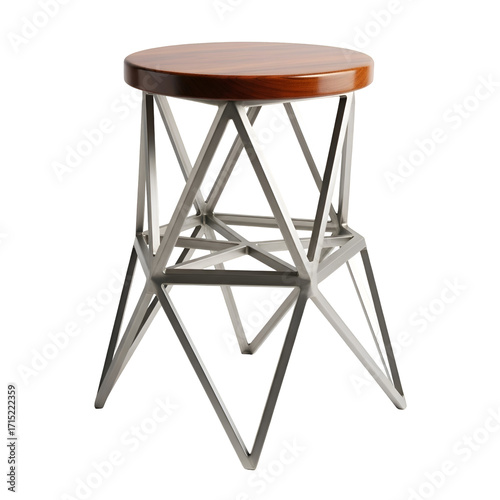 Wallpaper Mural Stool Stands with Geometric Silver Frame and Wooden Seat on Transparent Background Nicely Torontodigital.ca