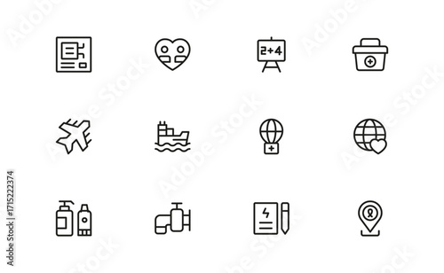 Social Utilities and Public Services Icons  Professional Modern Line Icon Pack with Unique Vector Style for Social Support and Utility Themes