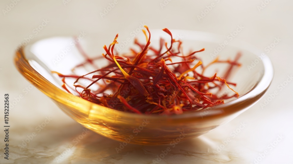 Fototapeta premium Delicate Threads of Saffron Spice in Elegant Glass Dish