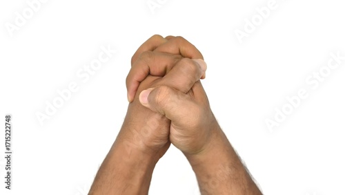 Картината върху платно two hands clasped together, with fingers interlocked isolated on white backgroun