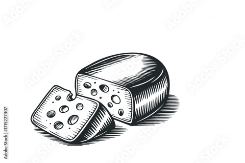 Monochromatic cheese wedges with holes. Vector hand drawn