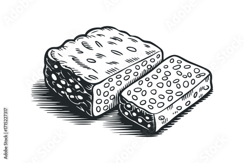 Hand drawn sponge with cut piece on transparent background. Vector hand drawn