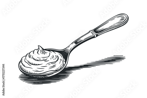 Spoon with Creamy Substance Isolated. Vector hand drawn