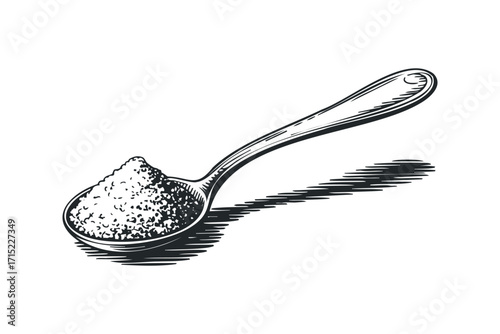 Spoon filled with granular substance. Vector hand drawn