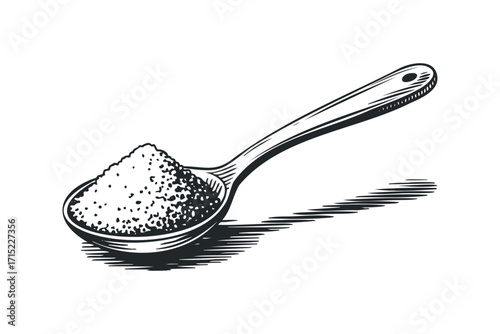 Spoonful of granular material with engraved shadow. Vector hand drawn