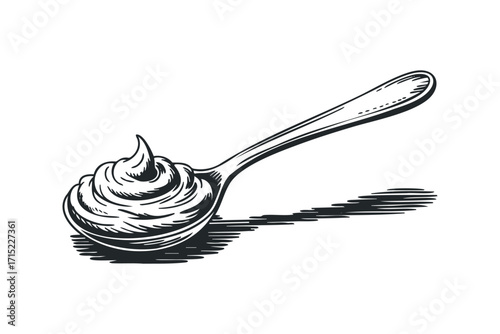 Spoon with Swirl of Creamy Sauce. Vector hand drawn