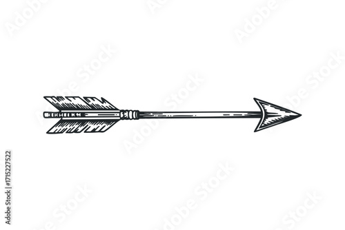 arrow with feathered tail and pointed tip. Vector hand drawn