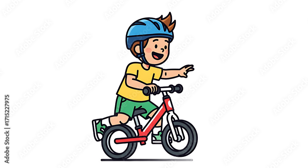 Fototapeta premium Young boy wearing helmet rides a bicycle, enjoying a healthy and active lifestyle