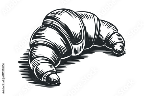 Detailed engraved croissant pastry on transparent background. Vector hand drawn