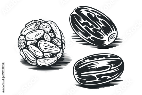 Dried Fruit Collection on Transparent. Vector hand drawn